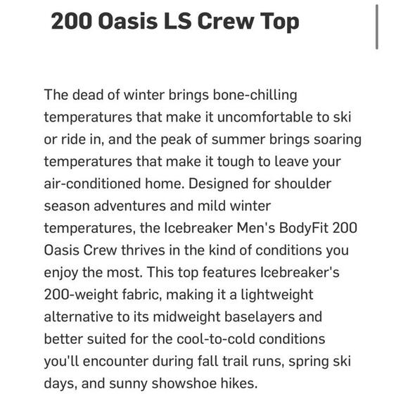 Icebreaker 100% Merino Wool 200 Oasis LS Crew Base Layer Top Mens Sz M NWT $105 - Picture 10 of 14